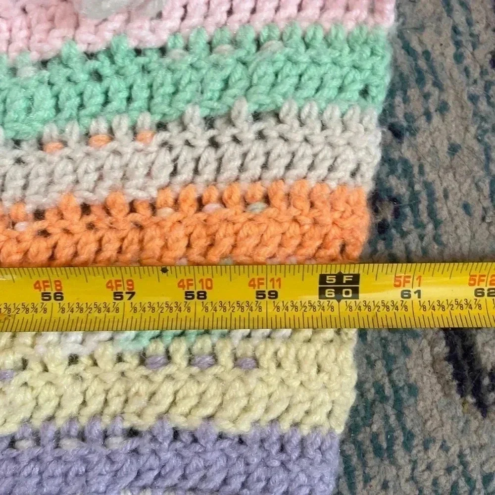 Vintage Homemade Granny Pastel Crochet Rainbow Blanket Large Oversized Throw 5x6